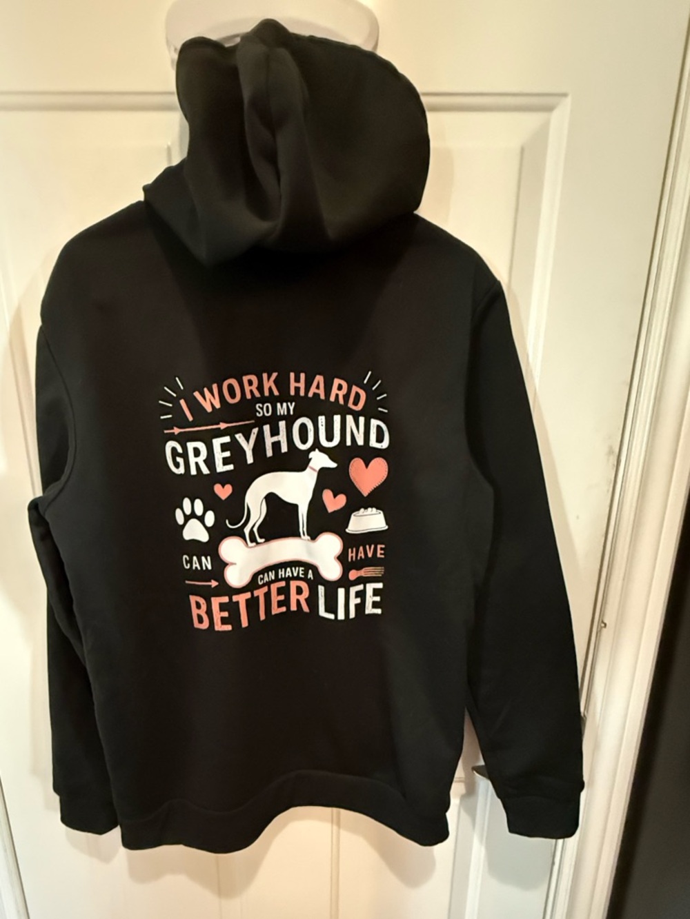 New Greyhound Graphic Hoodie - Black with Pink/White Design unisex Medium